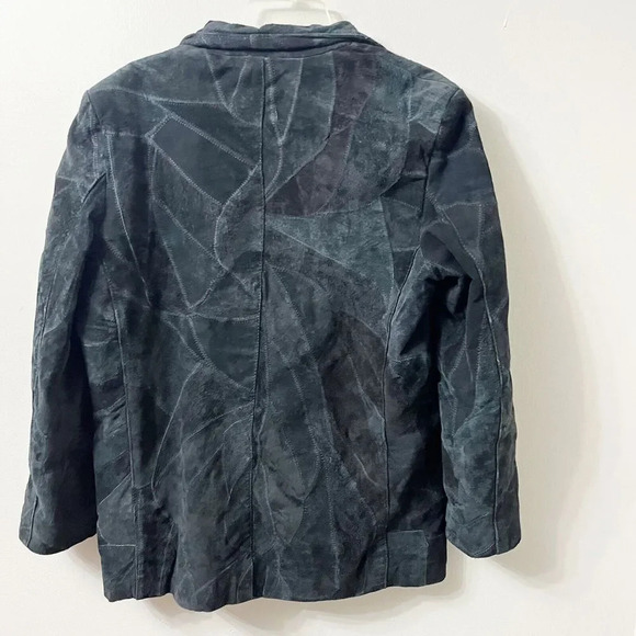 Vtg 90s Women Black Suede Patchwork Blazer M Leather Sports Coat Henig Furs - Picture 9 of 10